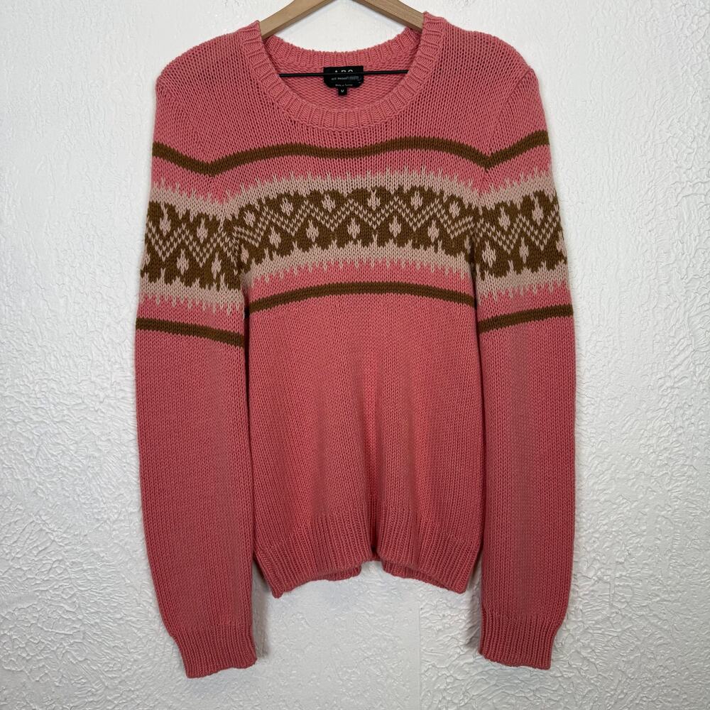 A.P.C. Elizabeth Alpaca Blend Fair Isle Knit Sweater Jumper Pink Size Medium
